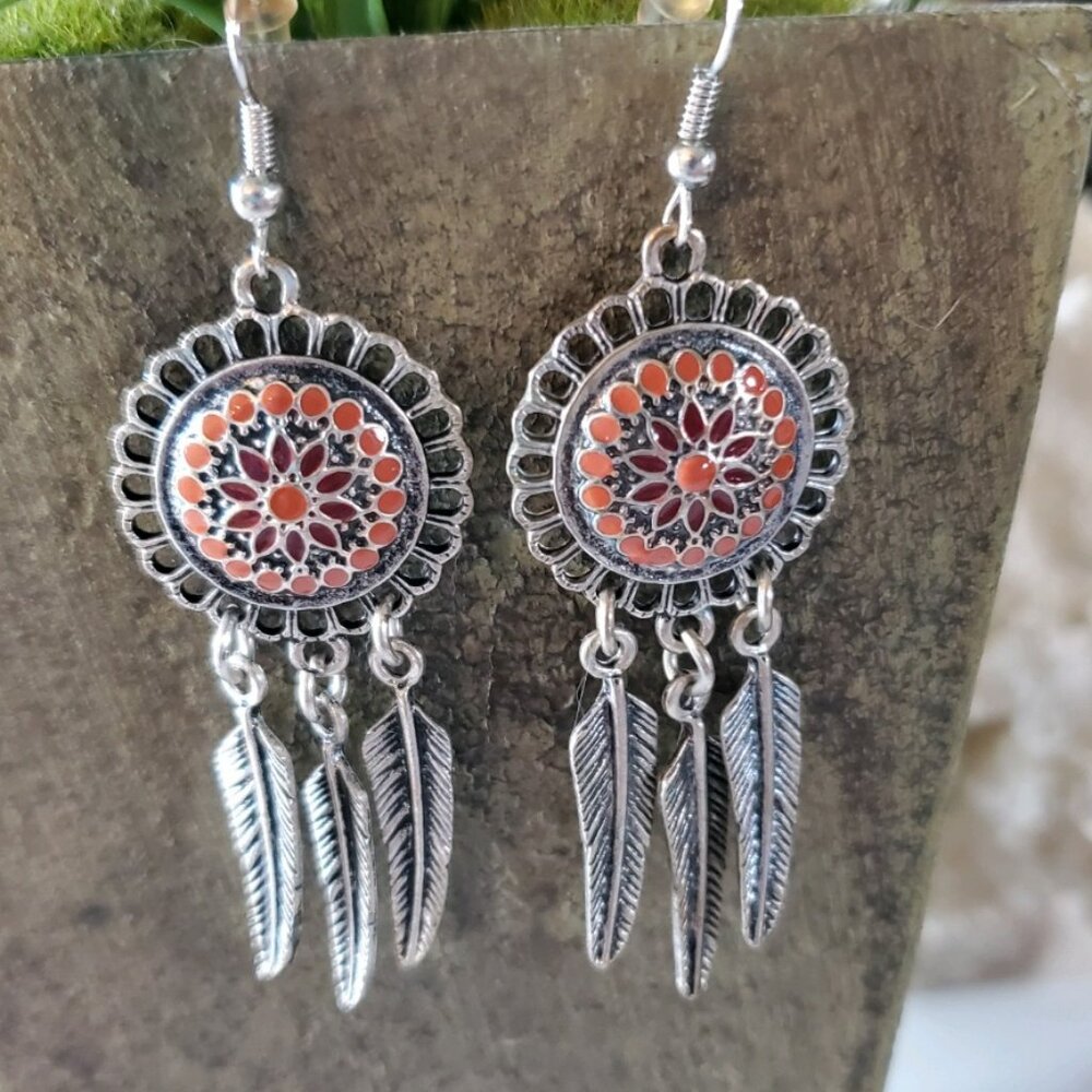 Silver Tone & Black Dream Catcher Feather Earrings 💥3 for $12💥